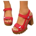 thumbnail image 1 of Women's Chunky High Heels Sandals Hook Loop OpenToe Platform Wedge Arch Support Lightweight Orthotic Walking Shoes Red Size 6.5, 1 of 8
