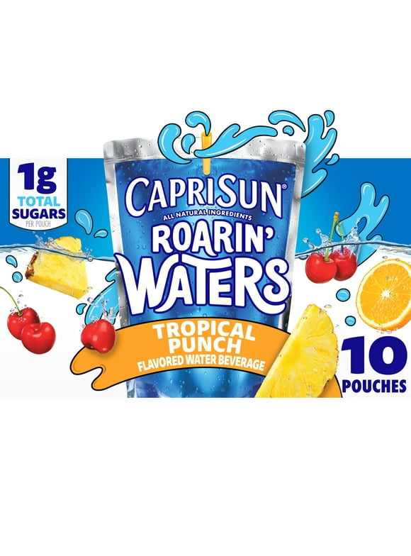 Capri Sun Roarin' Waters Tropical Tide Flavored Water Kids Drink Pouches, 10 Ct Box, 6 fl oz Pouches