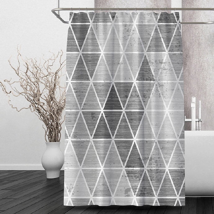 Grey Geometric Triangles Printed On White Shower Curtain ...