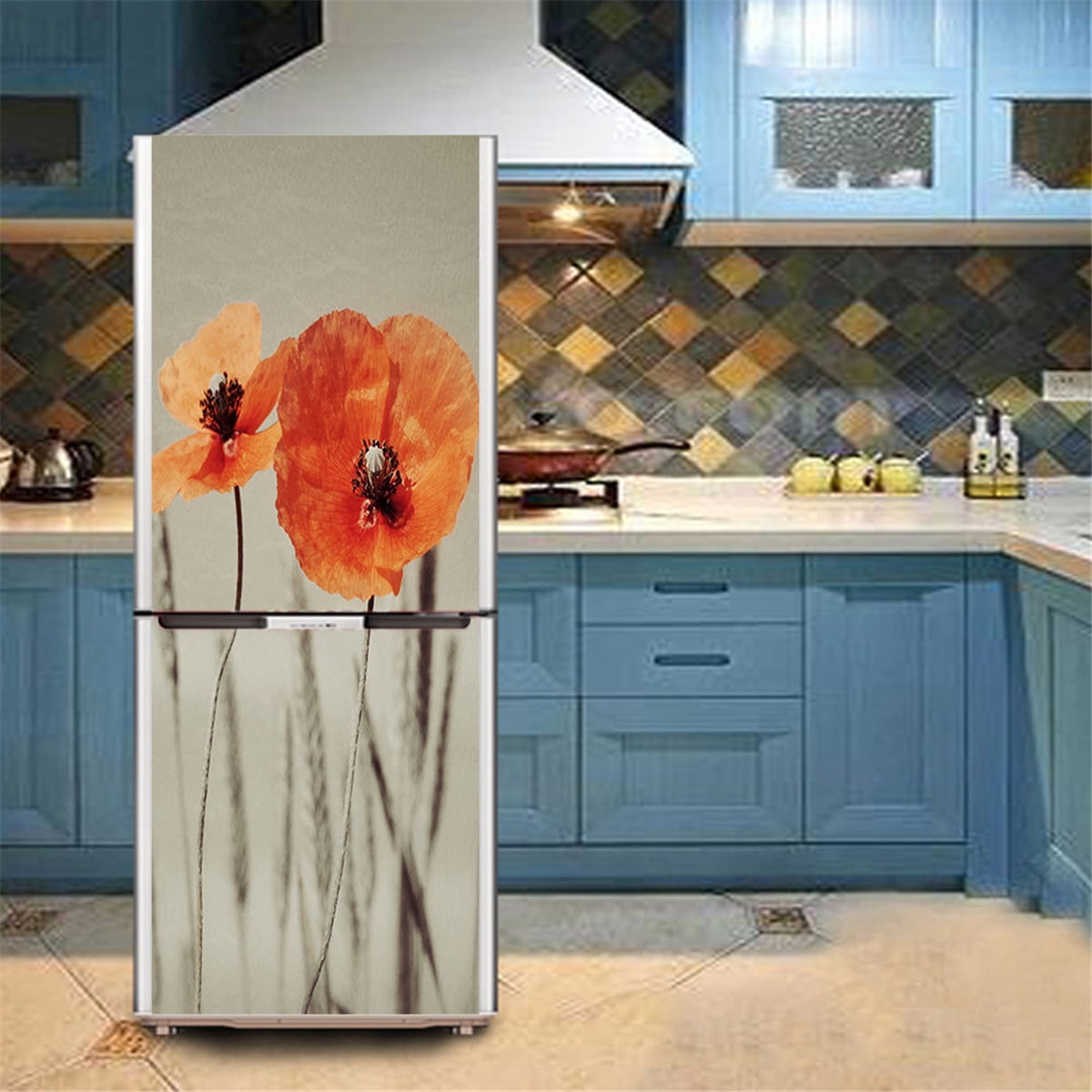 Refrigerator Stickers Full Door Cover,DIY Fridge Stickers Self Adhesive Wall Door Mural Decal