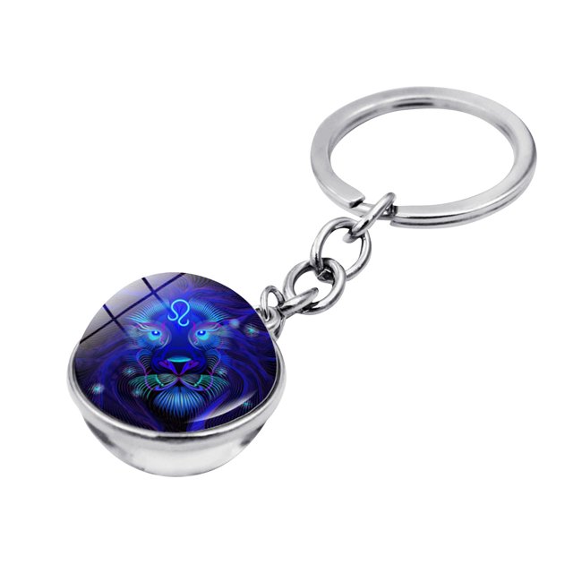 Hearth & Gear Keychain Twelve Constellations Gemstone Keychain Pendant Double Glass Pendant Key Chain Pendant