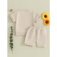 thumbnail image 4 of Qtinghua Infant Toddler Baby Boys Summer Clothes Short Sleeve Solid Color Tops and Drawstring Shorts Sets Khaki 18-24 Months, 4 of 8