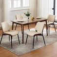thumbnail image 3 of Dining Chairs Set of 2, Mid-Century Modern Upholstered Retro PU Leather Kitchen Chairs with Walnut Bentwood Back and Metal Legs Adjustable Feet for Kitchen Dining Room, Beige Shell Strips, 3 of 7