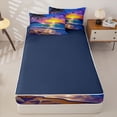 thumbnail image 4 of jejeloiu Dreamy Beach Sunset Zipper Twin Comforter Sets with Fitted Sheet and 2 Pillowcases For Girls,Tropical Palm Seashell Zipper Bedding Set,Purple Blue,Navy Blue Reversible,4-Piece, 4 of 7
