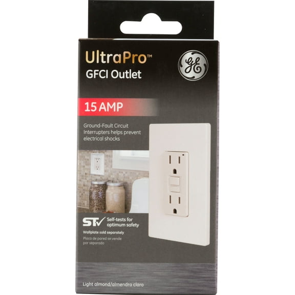GE 15A GFCI Outlet, Light Almond, 15A, 32074