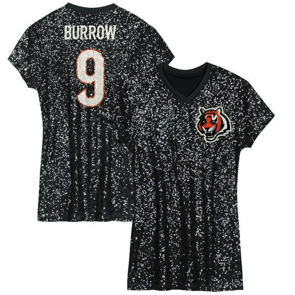 Girls Youth-Joe Burrow Black Cincinnati Bengals Sequin Player Name & Number V-Neck Dress