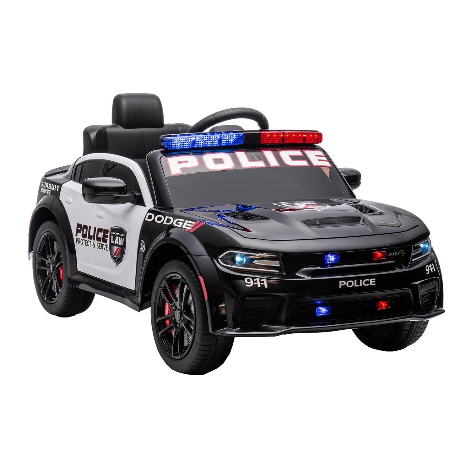 CIPACHO Licensed Dodge Charger 12 V Ride On Police Car with Parents Remote Control, Electric Cart for Kids, Black