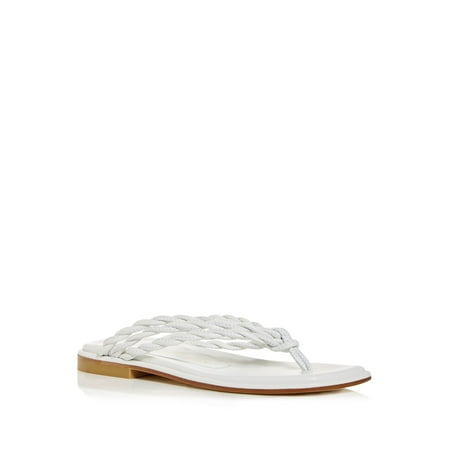 

STUART WEITZMAN Womens White Padded Braided Calypso Square Toe Block Heel Slip On Leather Thong Sandals Shoes 6 B