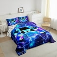 thumbnail image 4 of Manfei Gamepad Comforter Sets Full Size for Teens, Psychedelic Galaxy Down Comforter, Lightning Reversible Bedding Full Comforter Set, Breathable Bedroom Decorative, 3pcs, 4 of 8