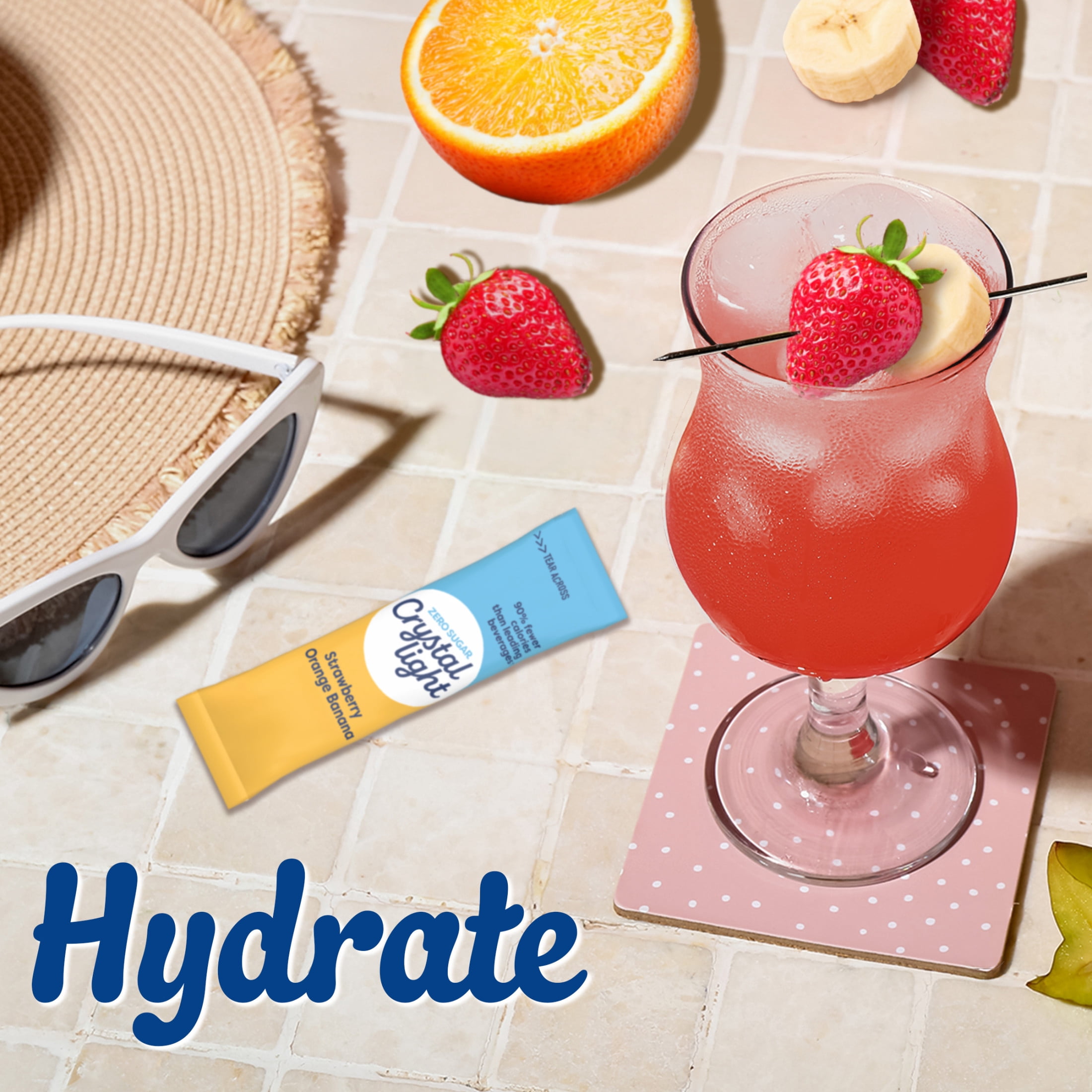 Crystal Light Drink Mix, 6 Pitcher Packets, for Flavorful Hydration and Shareable Refreshment, Strawberry Orange Banana artificial flavor, Zero Sugar, Low Calorie, 2.4 oz