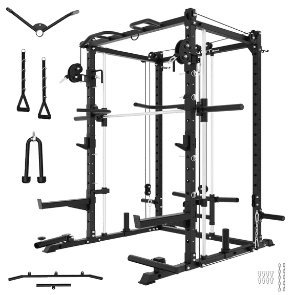Eonfit E3 Smith Machine for Home Gym Equipment, Multi-Function Power Cage Squat Rack with Cable Crossover LAT Pulldown Pulley System All in One