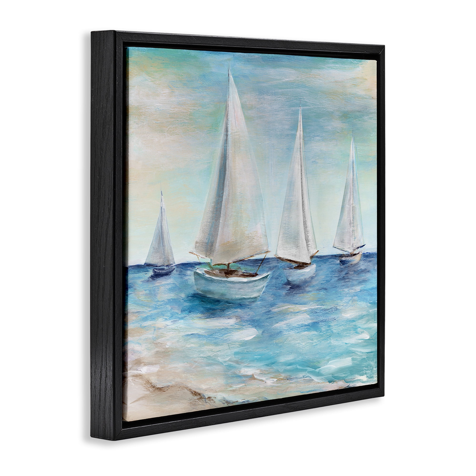 Stupell Industries Sailboats Floating Peacefully Nature Painting Black Floater Framed Canvas Art Print Wall Art, 18 x 18
