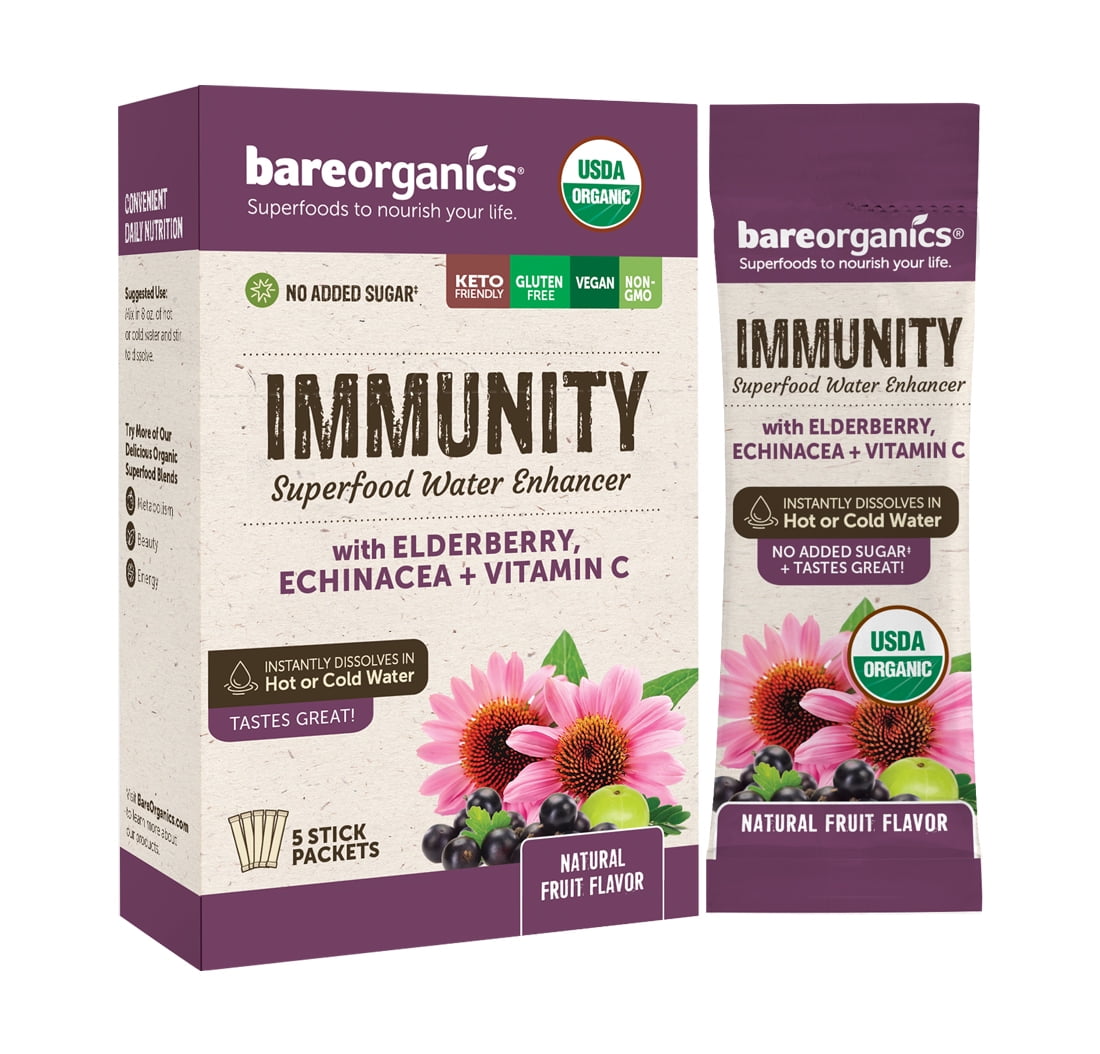 BareOrganics Immunity Blend Superfood Water Mix Packets, 5 Ct