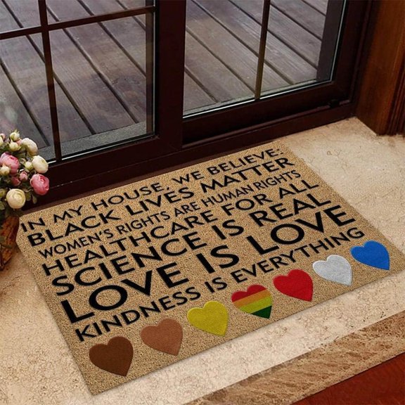 in This House We Believe Equality Mats for Front Door Entry Front Porch Doormat Non-Slip Carpet Rugs Floor Mat Decorative for Home Bathroom Kitchen Indoor 18x30 Inch