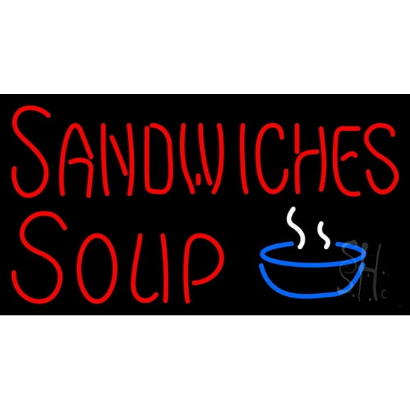 Sandwiches Soup LED Neon Sign 20 x 37 - inches, Black Square Cut Acrylic Backing, with Dimmer - Bright and Premium built indoor LED Neon Sign for restaurant window and interior decor.