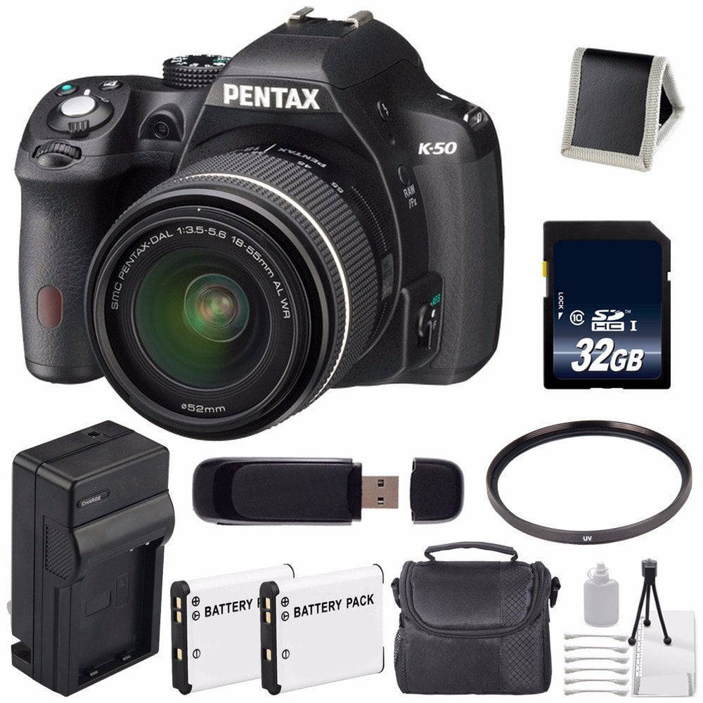 Pentax K50 DSLR Camera with 1855mm Lens (Black) + Replacement Lithium
