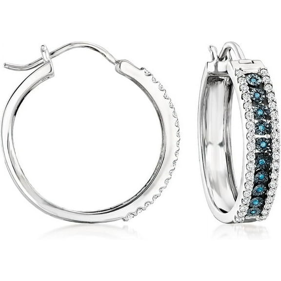 Rag Jewels 925 Sterling Silver 2.10 Ct Round Cut Blue And White Diamond Hoop Earring's 14K White Gold Plated For Women's