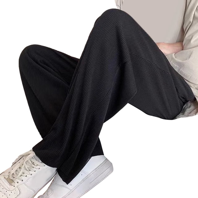 Pantalones Casuales para Hombres Pierna Recta Ancha Color Liso Pantalones Sueltos de Moda Pantalones Suaves Negro XL