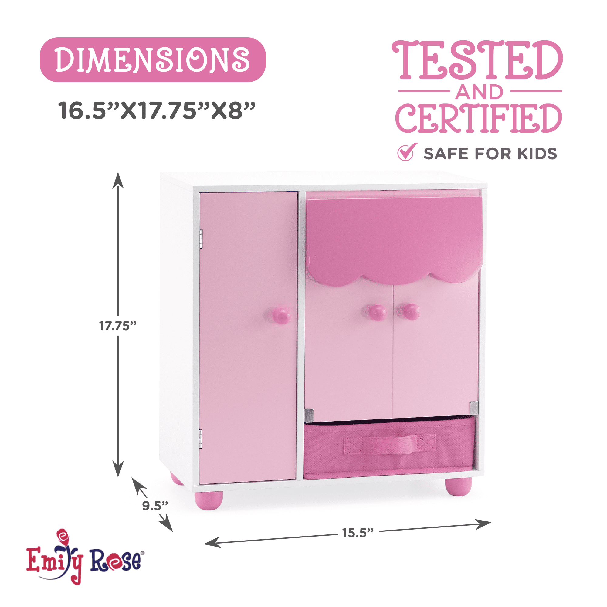 Emily Rose 18 Inch Doll Furniture All in One Space Saving Murphy 18" Doll Bed with Doll Clothes Closet and Clothing Storage Bin  (Mom's Choice Award Winner!) | Fits 18" American Girl and Similar Dolls