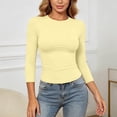 thumbnail image 2 of Wang6 Women 3/4 Sleeve Basic T Shirts Trendy Slim Fit Solid Tops Fall Crew Neck Going out Tees 0702LiLight Yellow L, 2 of 5