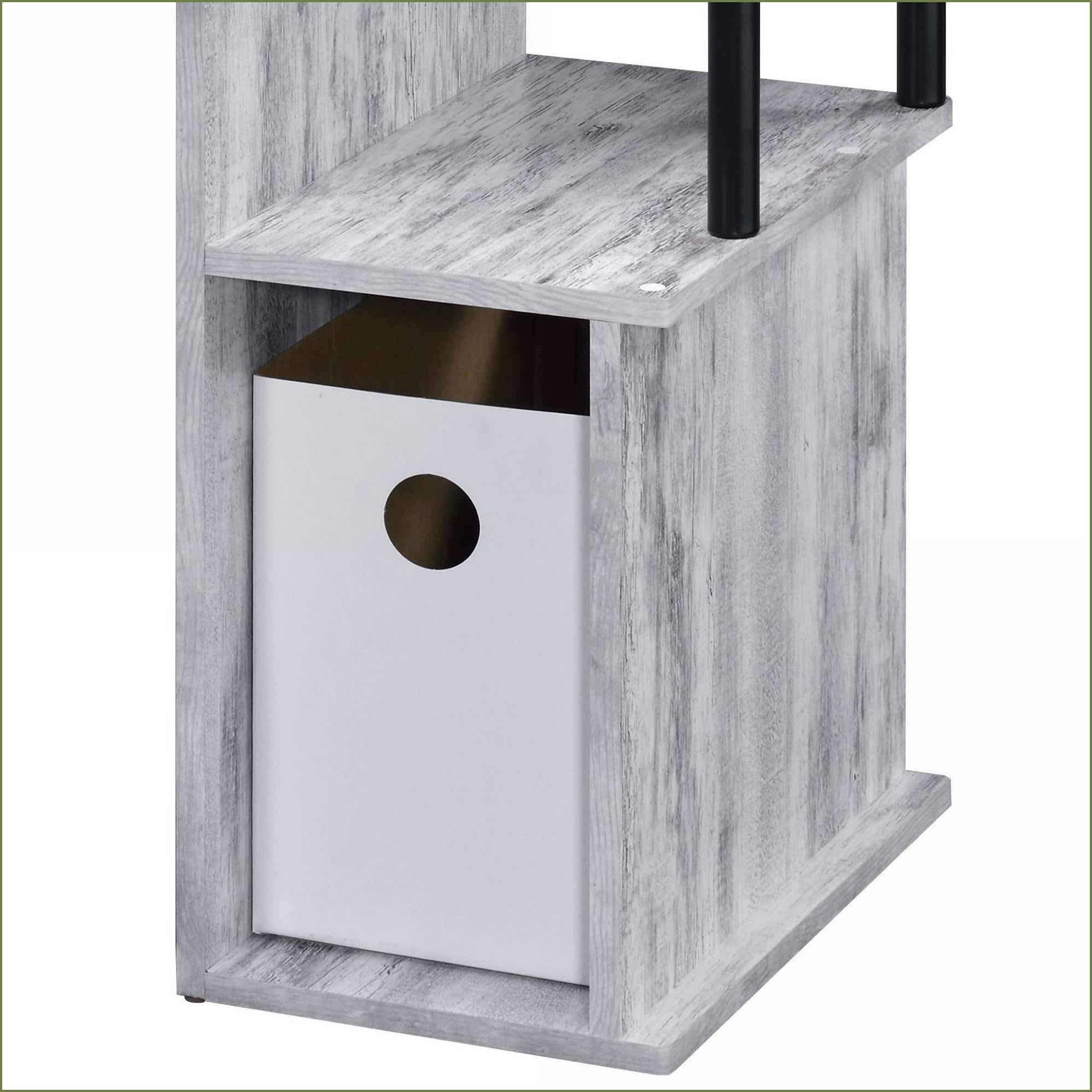 Computer Desk, Antique White & Black with Keyboard Tray, Storage Shelves | Wood+Metal