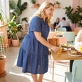 thumbnail image 3 of Agnes Orinda Women's Plus Size Chambray Dress Short Sleeves Button Down Flowy Tiered Shirt Dresses 1X Blue, 3 of 8