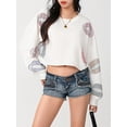 thumbnail image 3 of Yunliwuli Women Sweatshirt, Long Sleeve Crew Neck Shiny Rugby Hoodie Pullover Fall Crop Top, 3 of 10