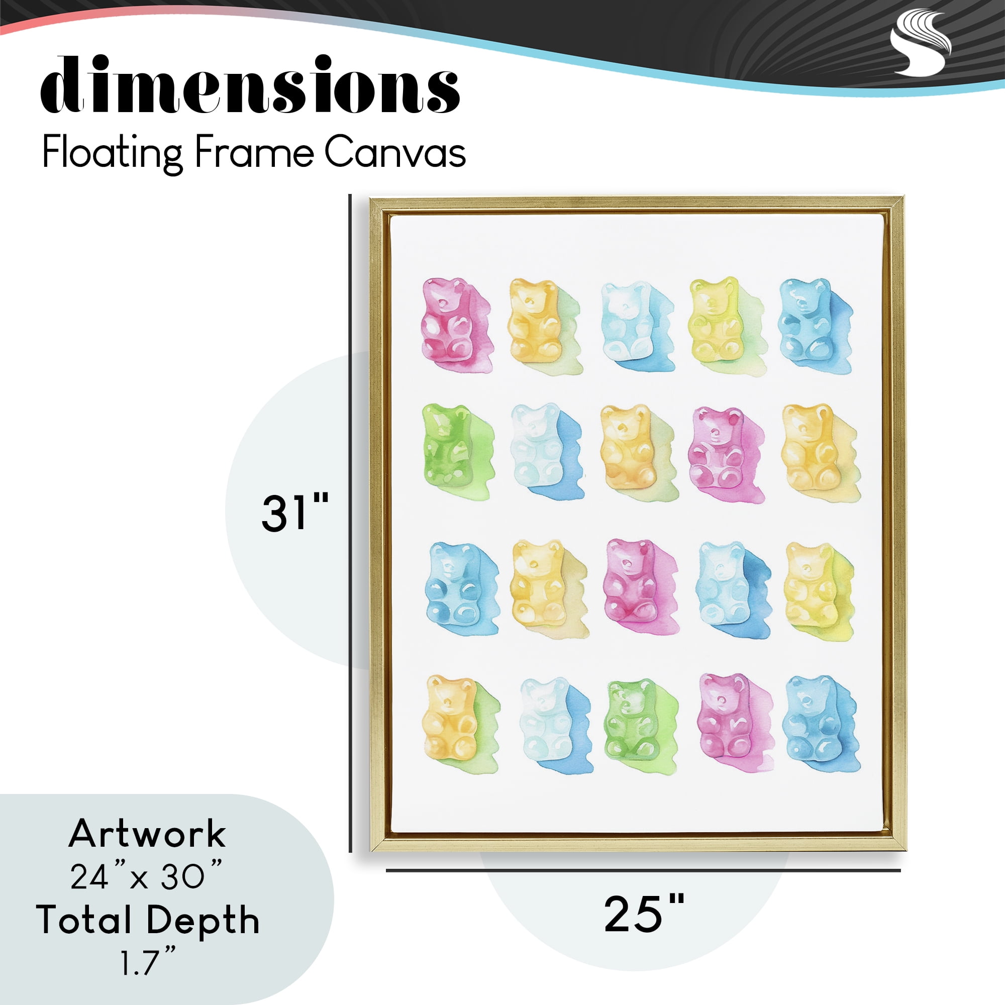Pastel Candy Bears Collection Gold Framed Floater Canvas Wall Art, design by Lil' Rue