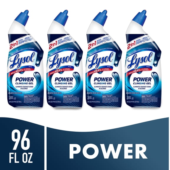 Lysol Toilet Bowl Cleaner Clinging Gel, Power, Disinfecting Bathroom Cleaner and Toilet Bowl Stain Remover, 24 oz (4 Pack)