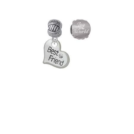 Silvertone Large ''Best Friend'' Heart Joy to the World Charm Beads (Set of