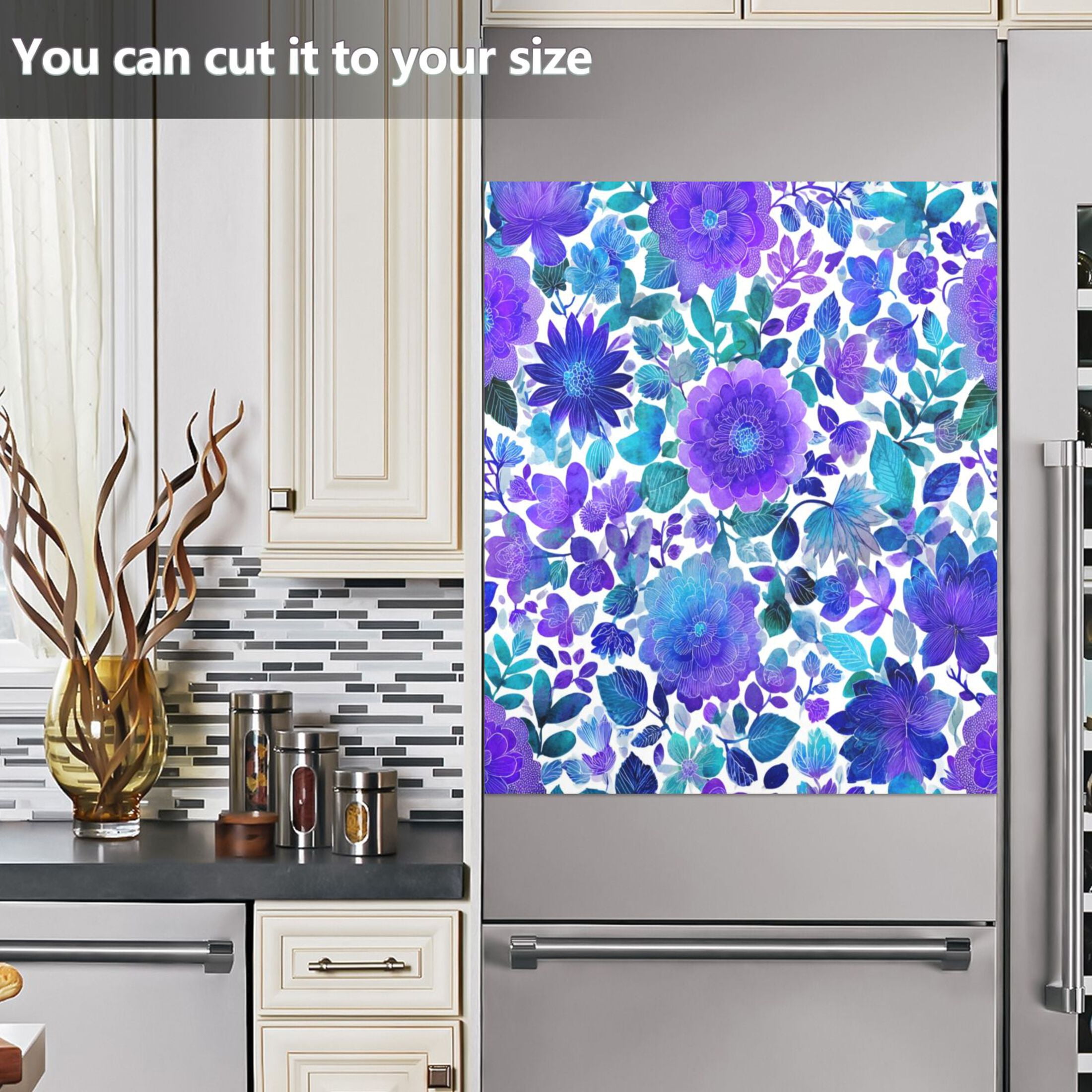 Dishwasher Magnetic Sticker 23x26 Inch Refrigerator Magnetic Sticker Washing Machine Magnetic Sticker Kitchen Panel Magnetic Sticker Home Decor Blue Watercolor Leaves