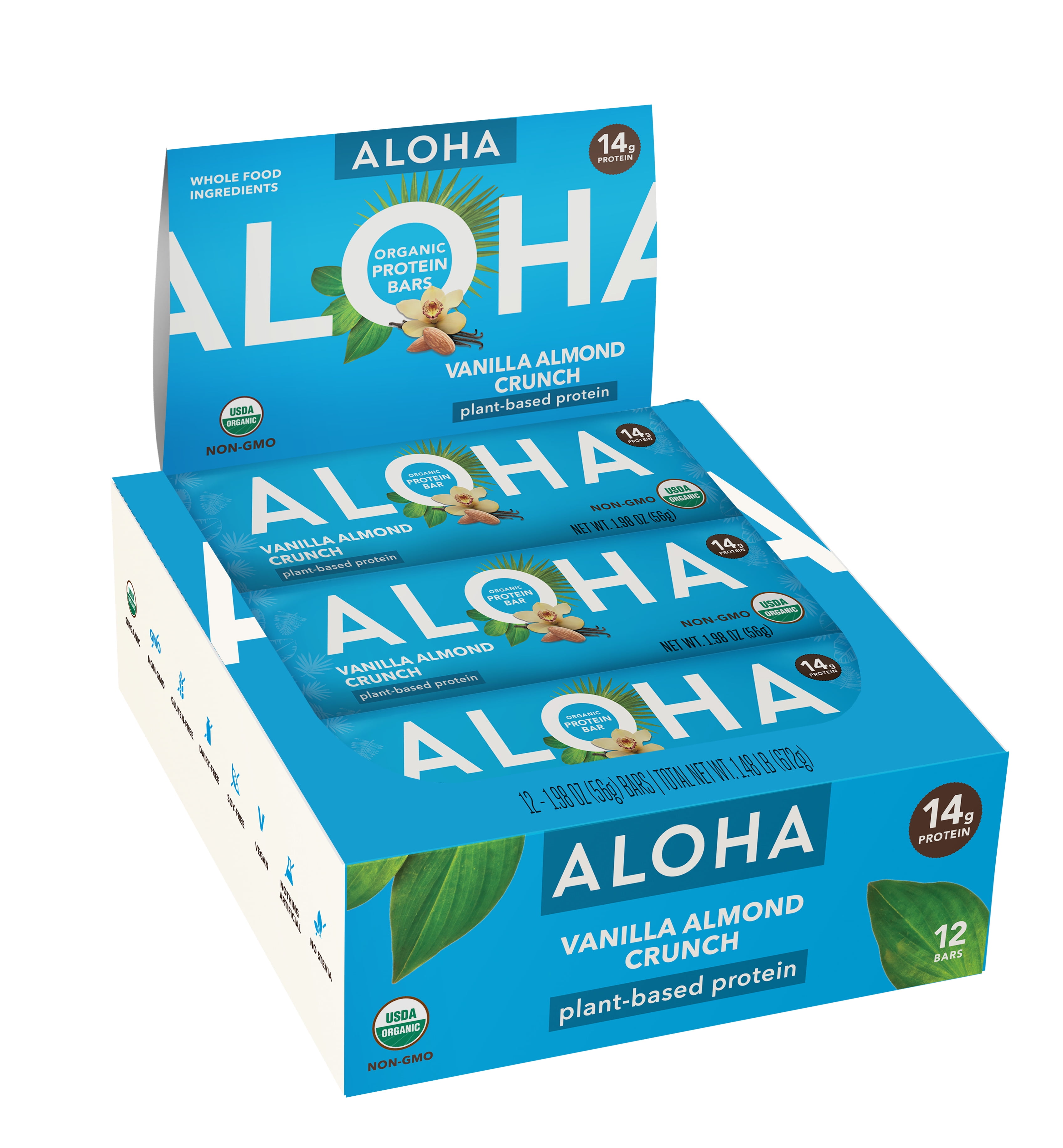 ALOHA Plant Based Protein Bars, Vanilla Almond Crunch, 14g