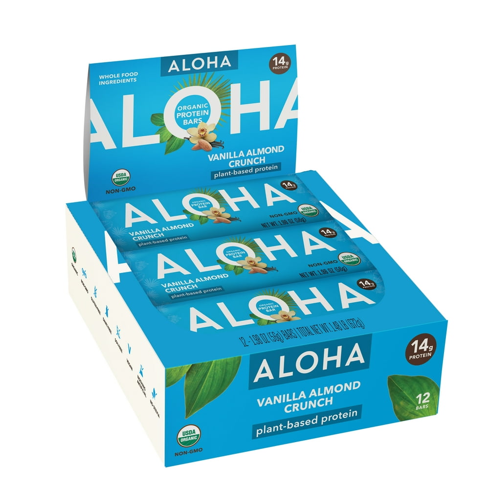 ALOHA Plant Based Protein Bars, Vanilla Almond Crunch, 14g Protein, 12