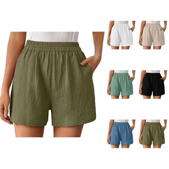 Shorts for Women Summer Casual Lightweight Elastic Waist Wide Leg Loose Fit Beach Shorts with Pockets