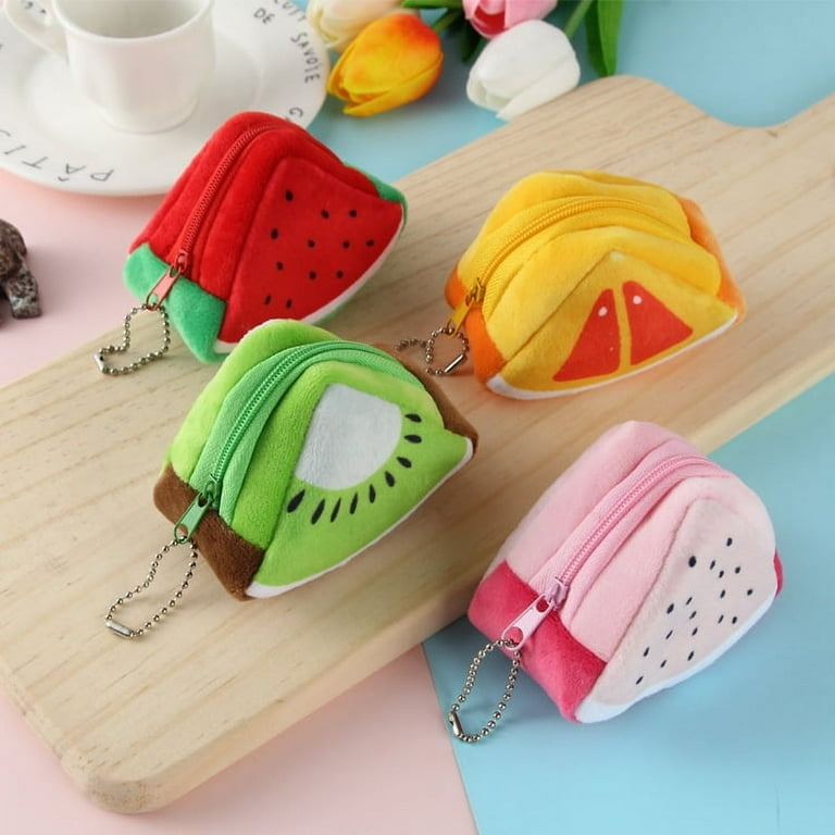 1PC Cute Coin Purse Plush Fruit Coin Pouch Small Funny Kawaii Change Purses with Zipper Mini Cute Wallet Bag for Women Girl