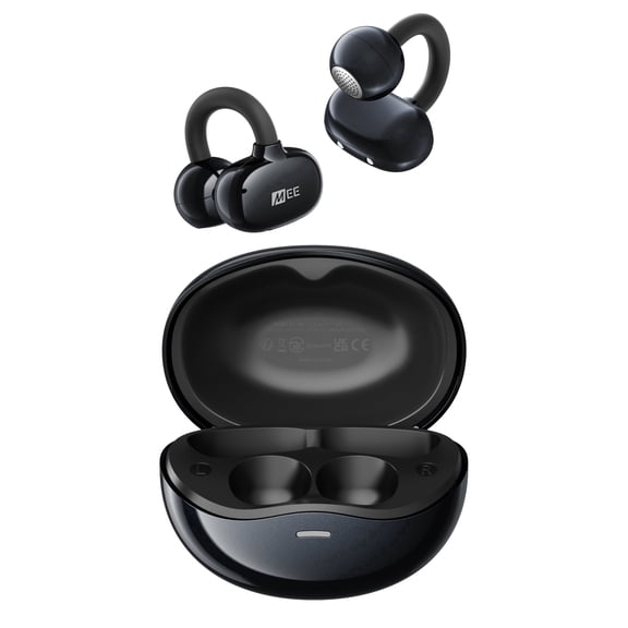 MEE audio Pebbles Air Open Ear True Wireless Earbuds: Earclip Headphones with Headset (Onyx)