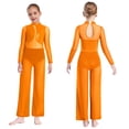thumbnail image 5 of Kaerm Kids Girls Mesh Patchwork Metallic Long Sleeve Full Body Unitard Figure Skating Jumpsuit Orange 12, 5 of 5