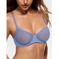 thumbnail image 2 of Wingslove Women's Sexy 1/2 Cup Lace Bra Balconette Mesh Underwired Demi Shelf Bra Unlined See Through Bralette,Blue 38DD, 2 of 5