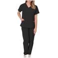 thumbnail image 2 of Protective Suit for Women, Short Sleeve V-Neck Top and Drawstring Pocket Pants Set, Polyester, All-Season, Regular Length, for Healthcare Workers and Caregivers, 2 of 8