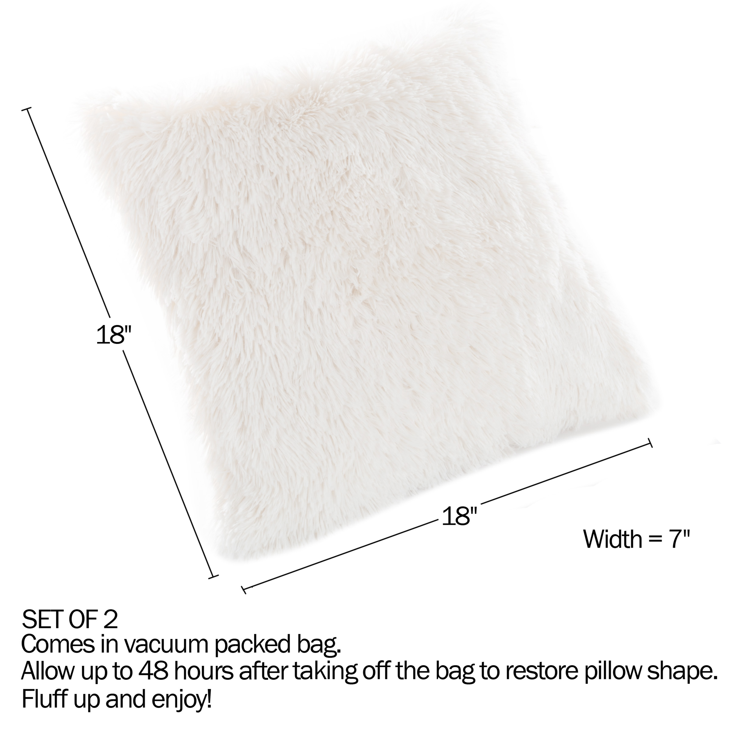 Somerset Home 2-Piece Faux Fur Pillow for Adults Covers & Inserts (White) - image 2 of 3