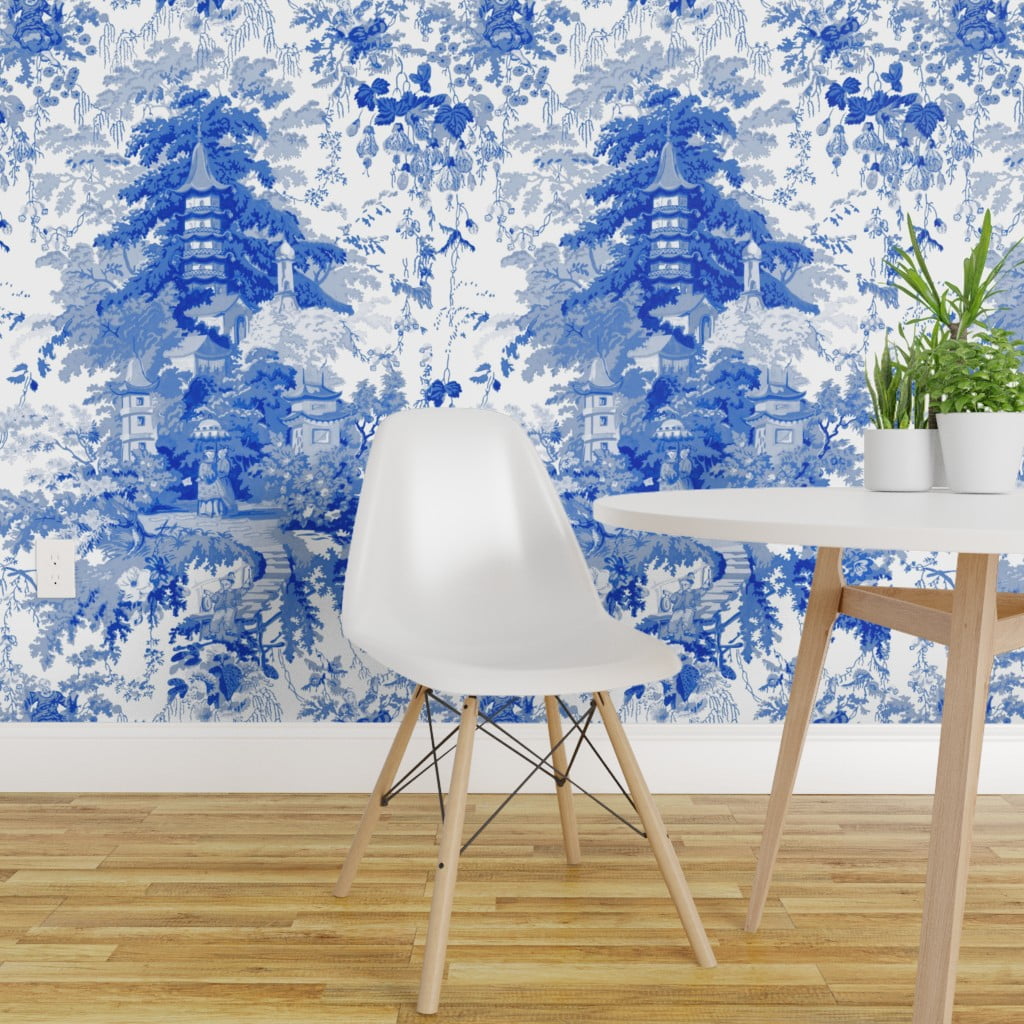 Peel-and-Stick Removable Wallpaper Blue And White Chinoiserie Toile