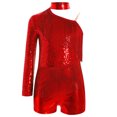 thumbnail image 3 of Traje de baile latino Cha-Cha Tango para niñas, mono metálico con borlas, cuello Halter, un hombro, lentejuelas brillantes, leotardo de patinaje artístico, 3 of 5