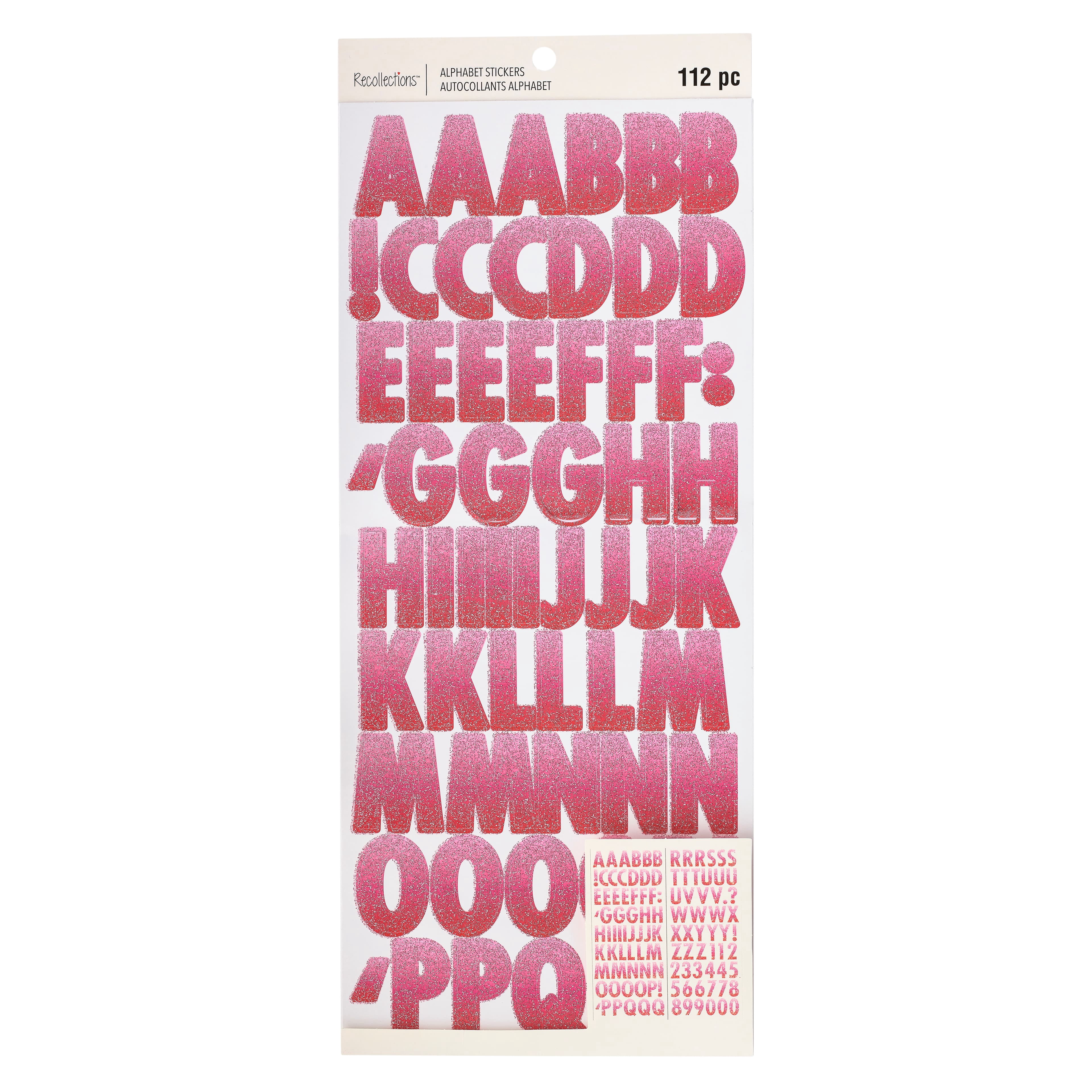 Recollections Glitter Pink Ombre Alphabet Stickers, 12 Packs: 112 ct. (1,344 total)