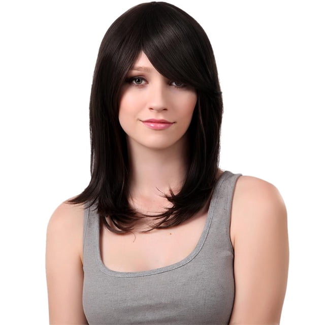 Pelucas de cabello hasta los hombros de las mujeres resistentes al calor con flequillo lateral para fiestas de cosplay uso dia Yuyangstore Pelucas de cabello humano para mujer