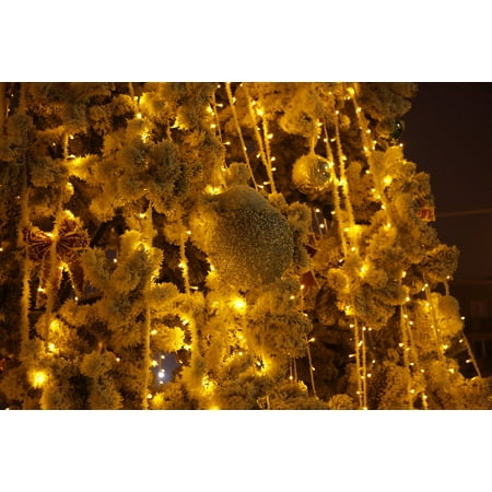 LAMINATED POSTER Winter Night Snow Golden Spruce New Year's Eve Poster Print 24 x