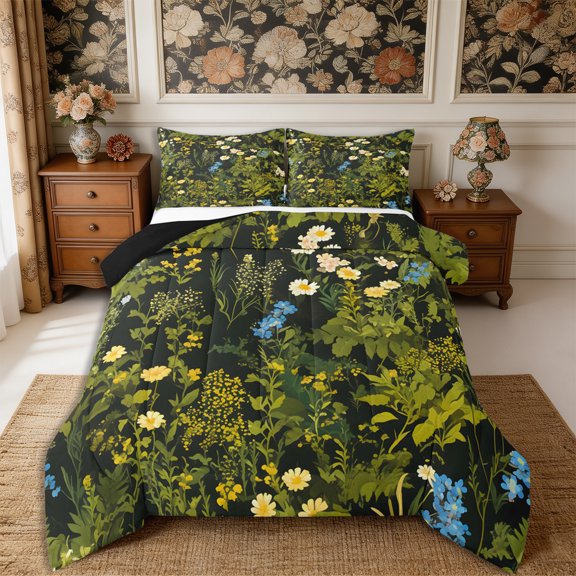 Manfei Vintage Floral Full Size Comforter Sets 3-Piece,Rustic Botanical Bedding Comforter Set,1 Comforter and 2 Pillowcases,Reversible