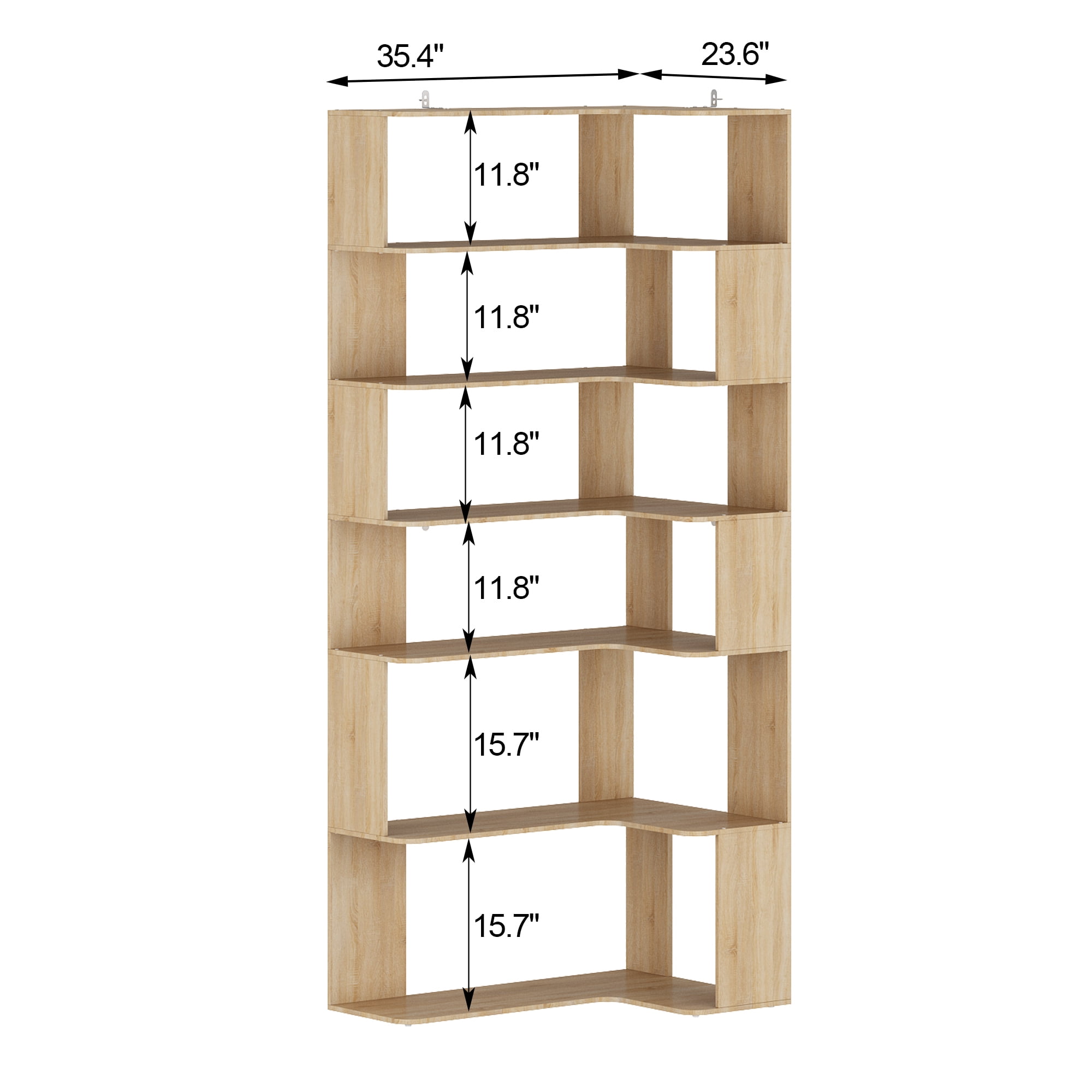 WIAWG 7-Tier Corner Bookcase Bookshelf, Modern Mid Century, Extra Tall, Natural Oak