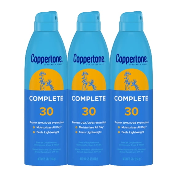Coppertone COMPLETE SPF 30 Sunscreen Spray Lightweight Moisturizing 3/5.5 Oz