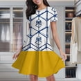 thumbnail image 2 of Blue Geometric Pattern Yellow Base Women's Classic Swing Skater Dress Casual Work Party Cocktail Dresses, 2 of 6