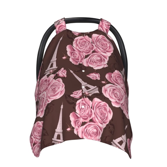 Car Seat Cover Baby - pink flower Tower Breathable Infant Car Seat Cover for Baby Carseat, Lightweight Comfort Baby Essentials Must Haves Newborn Stuff for Girl Boy